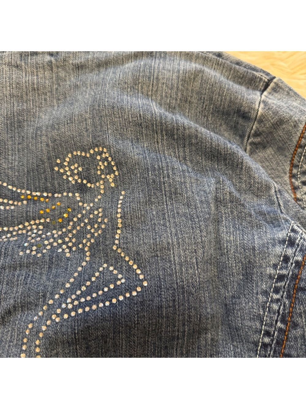 Pricxy Womens XL Denim Patchwork Blazer Rhinestone Fairy Y2K Fairycore Jacket - Picture 7 of 9